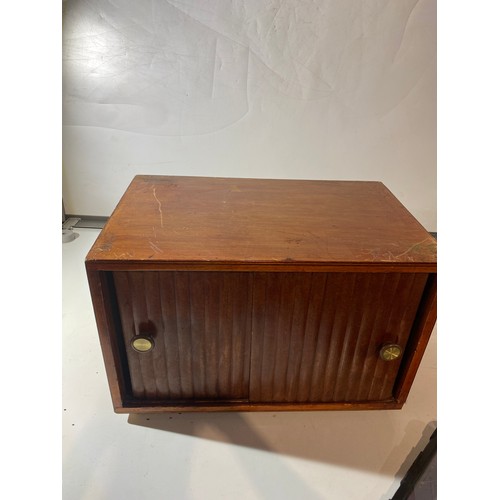 476 - Small record sliding front cabinet Inc records