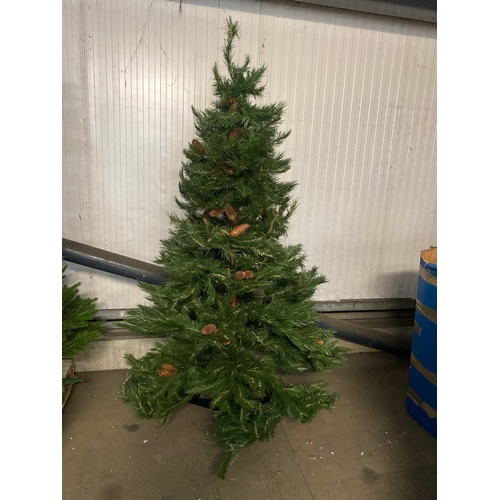 211A - Tall (6ft) and wide artificial tree with pine cones - comes apart in 3 pieces & has stand