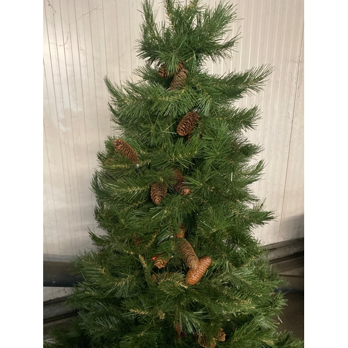 211A - Tall (6ft) and wide artificial tree with pine cones - comes apart in 3 pieces & has stand