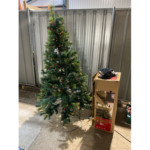 199A - 6ft6 artificial Christmas tree with berry lights & another set of lights