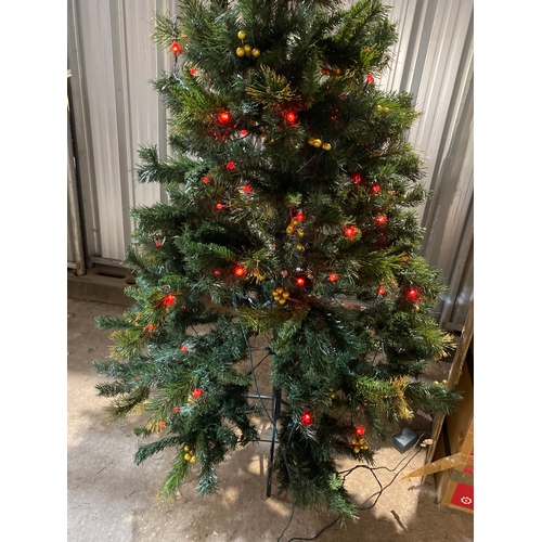 199A - 6ft6 artificial Christmas tree with berry lights & another set of lights