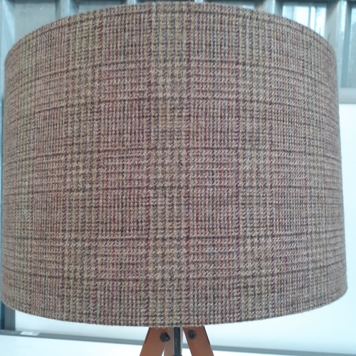 14 - Vintage wooden based tripod style lamp and tweed style shade