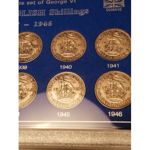 34A - Complete set of George VI English shillings 1937 to 1946 (10 coins)