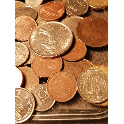 39A - Huge container of mixed coinage (approx 12 inches x 12 inches) Silver noted