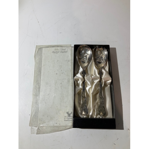 28 - Silver plated serving spoon set in case