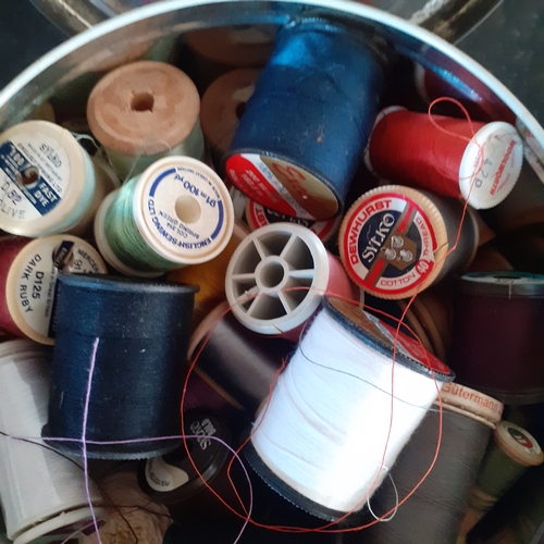 2 - Tub of sewing items mainly cotton reels