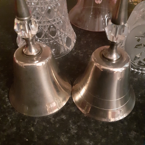 8 - Quantity of glass and metal bells, some chrystal and coloured glass.