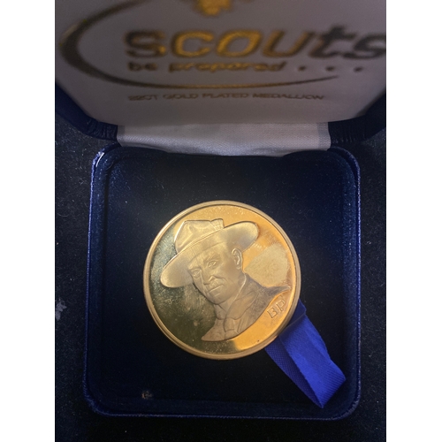 31B - 2002 scouts 22 carat gold plated medallion ‘boxed’