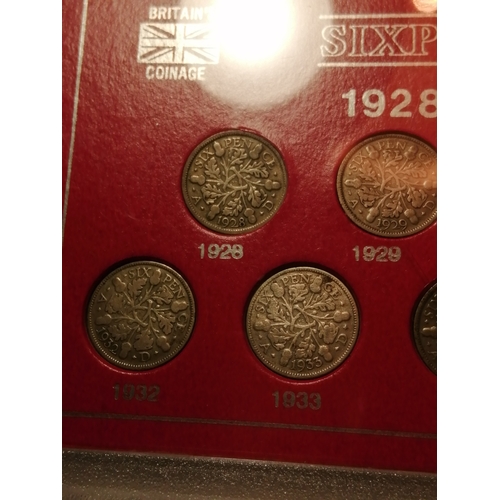 31A - Set of George V silver sixpences 1928 to 1936 complete (9 coins)