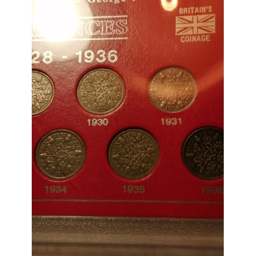 31A - Set of George V silver sixpences 1928 to 1936 complete (9 coins)