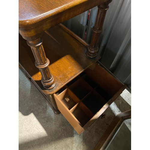 300A - Victorian oak buffet sideboard unit - with serving pull out drawers and side drawer for alcohol stor... 