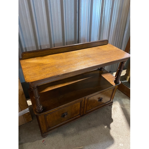 300A - Victorian oak buffet sideboard unit - with serving pull out drawers and side drawer for alcohol stor... 