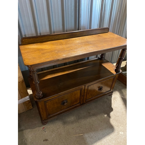 300A - Victorian oak buffet sideboard unit - with serving pull out drawers and side drawer for alcohol stor... 