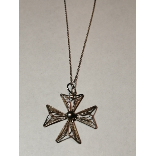 26A - Silver necklace with filigree cross pendant 2.39