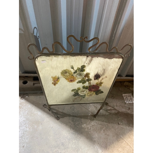 151 - Vintage floral effect glass mirrored fire guard with natural distressed appealing look