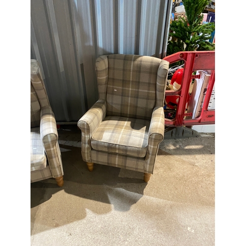 251 - Upholstered tartan wing backed chairs