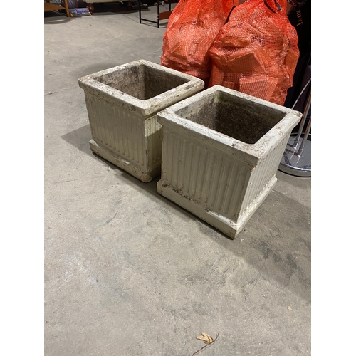 266 - Pair of large white heavy concrete garden planters