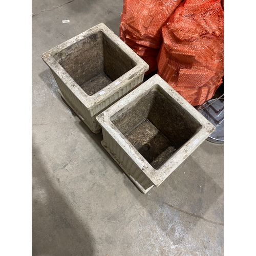 266 - Pair of large white heavy concrete garden planters