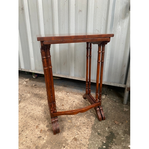 273 - Vintage faux bamboo mahogany pair of nesting tables