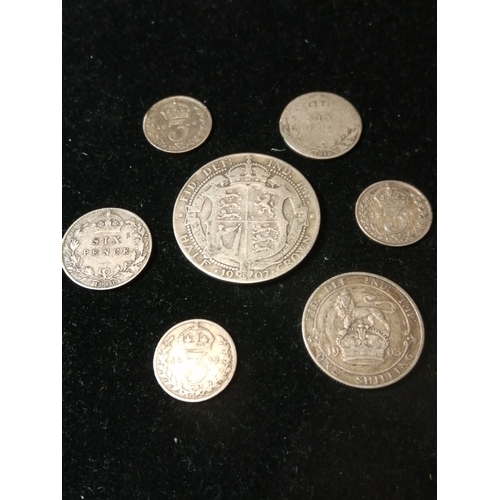 38A - A collection of Edward VII silver coinage : 3ds 1902,1908(x2) 6ds 1910(x2) shilling 1903 and halfcro... 