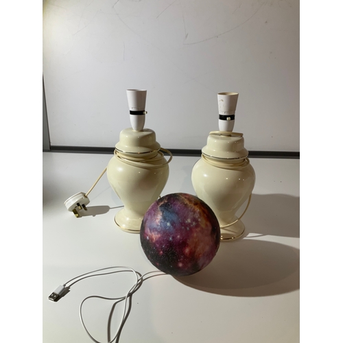 301 - 2x matching ceramic table lamps and planet lamp