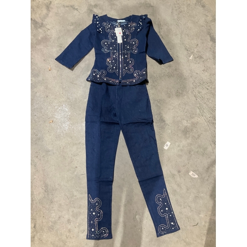 241 - Quantity of New Corella denim suits embroidered with beading