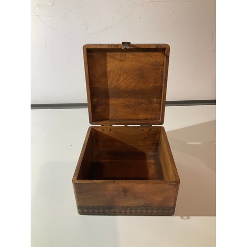 87 - Hand made wooden box with decorative metal edging