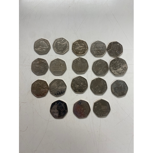 28B - Quantity of 18 50p coins inc Jeremy Fisher, Paddington etc