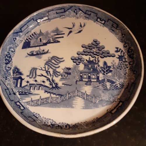 14 - Blue white footed fruit plate depicting pagoda pattern. Possibly early century