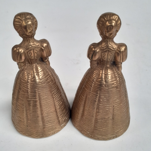 17 - Pair brass lady bells approx 10cm tall.