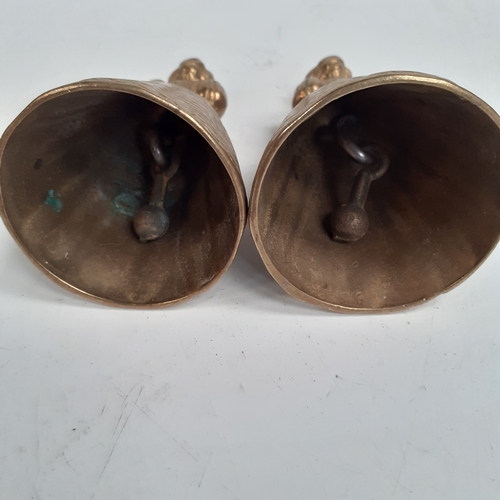 17 - Pair brass lady bells approx 10cm tall.