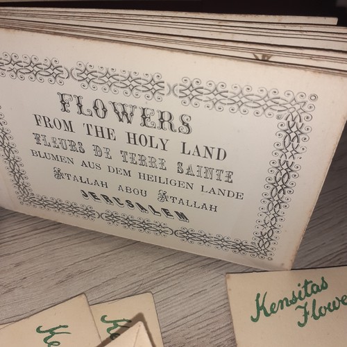 23 - Antique flower press book, Jerusalem and flower press cards. Original tracing paper and in good cond... 