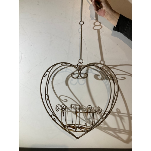 93 - Wrought iron heart shaped hanging planter