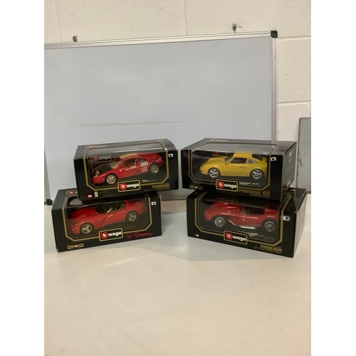 249 - 4x Burago 1/18 scale die cast cars - Dodge Viper, Ferrari Evoluzione, Porsche 911, Ferrari 250 Testa... 