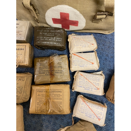 121 - Vintage WW2 first aid kits - one in hessian case - both with unused original shell dressings & field... 