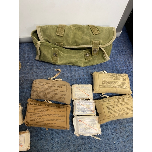 121 - Vintage WW2 first aid kits - one in hessian case - both with unused original shell dressings & field... 