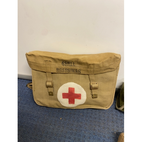 121 - Vintage WW2 first aid kits - one in hessian case - both with unused original shell dressings & field... 