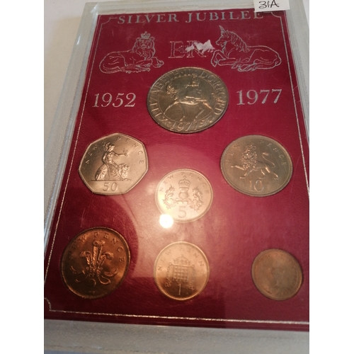 31A - 1977 uncirculated coin set Crown to halfpenny (7 coins)