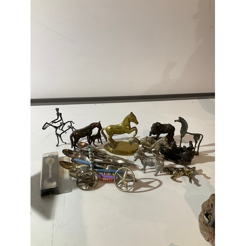 349 - Collection of metalware- mainly horse figurines and spoons