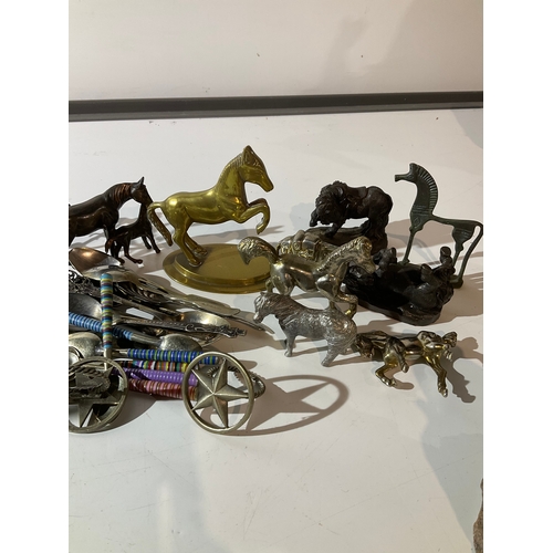 349 - Collection of metalware- mainly horse figurines and spoons