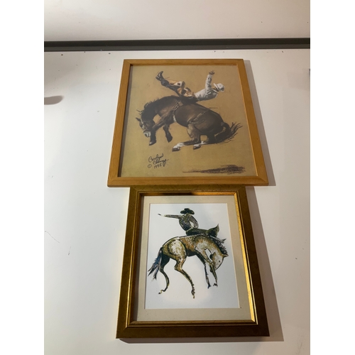 355 - 2x bronco riding prints - one signed Carolyn Cheney