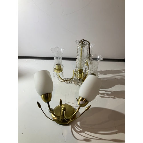 483 - 2x brass & glass light fittings