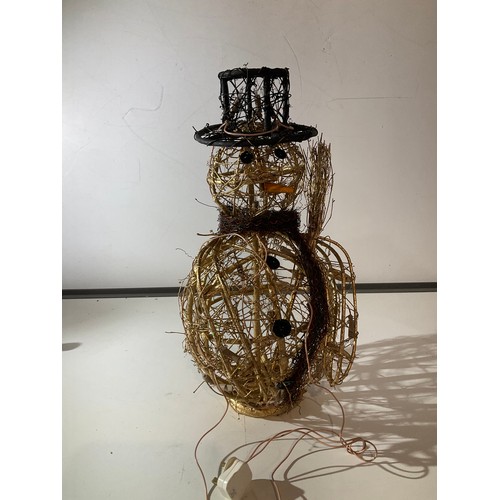 78 - Light up willow weave snow man in gold with black hat