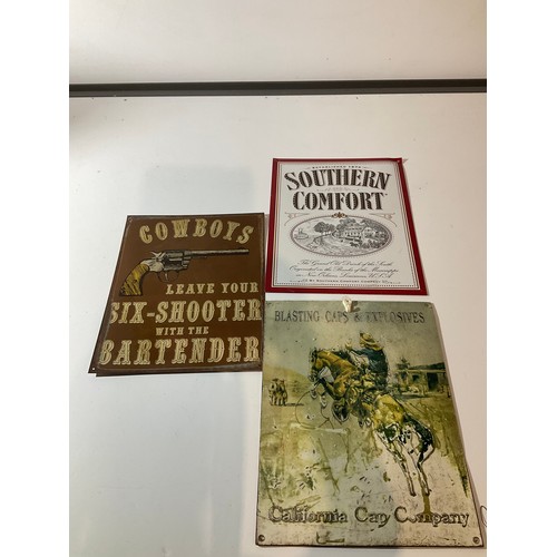 119 - 3 metal decorative wall art one advertising Southern Comfort  and the other two are horse related