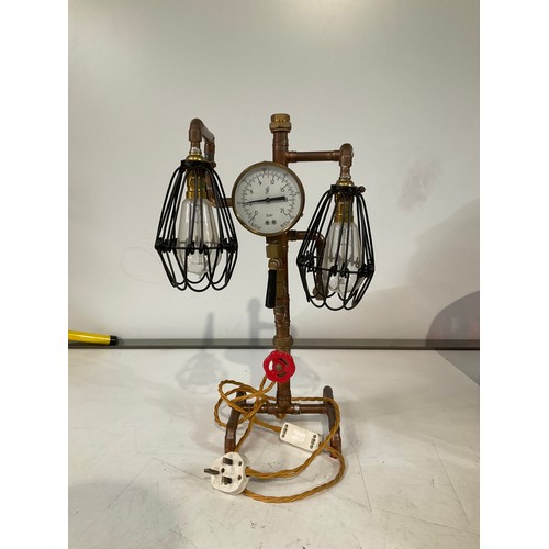 105A - Gas Effect twin light table lamp with skeleton shades