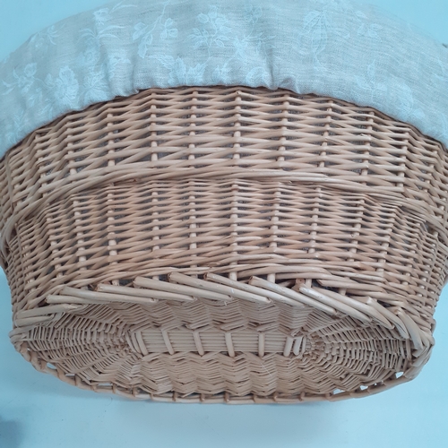 23 - Wicker laundry basket with cloth liner. Good clean condition