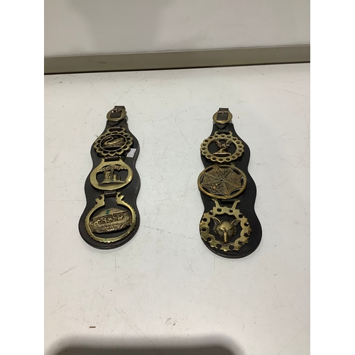 45 - 2x horse brasses on leather straps