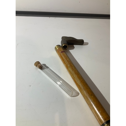 70 - Brass horse head walking stick with vial inside