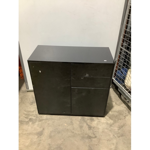 268 - Black glossy side unit with shelves & drawers - 80x35cm