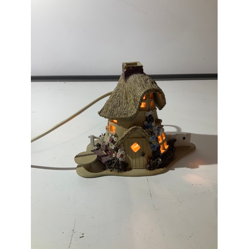 357 - Handmade thatched cottage lamp signed ‘Linda’ 1987